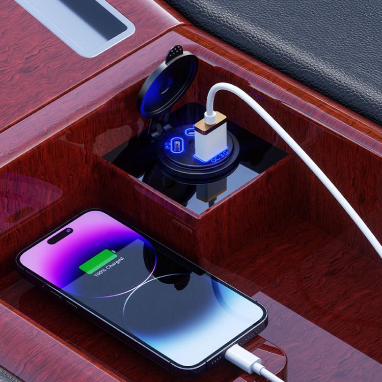 Kewig P22A 12-24V Vehicle Motorcycle Boat Modified Dual PD+QC3.0 3-Port Car Charger With Switch, With Terminal