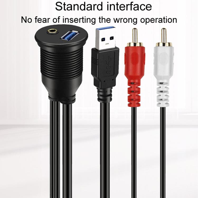 USB3.0+2RCA Car Waterproof Cable Motorcycle Panel Boat Instrumentation Wire, 2m