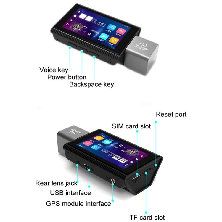 International Version AI Operation 4G Night Vision Remote Monitoring Driving Recorder, Front + Rear, Front + Inside