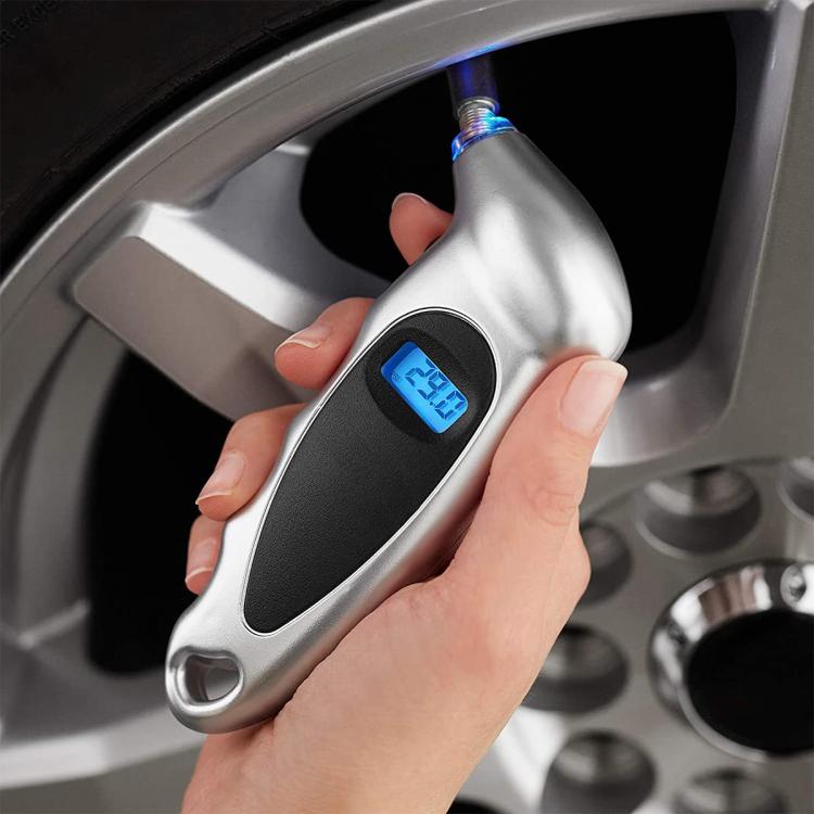 Car High-Precision Detection Digital Display Tire Pressure Gauge, Silver Black, Blue Black, All Black With Velvet