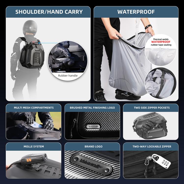Rhinowalk MT2335 23L-35L Expandable Large-capacity EVA Hard Shell Motorcycle Tail Bag
