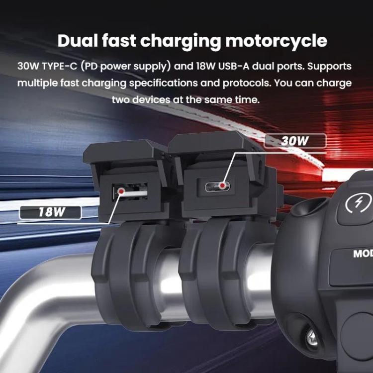 WUPP 2 in 1 QC3.0 Waterproof PD Fast Charging Motorcycle Mobile Phone USB Charger, CS-1849D1