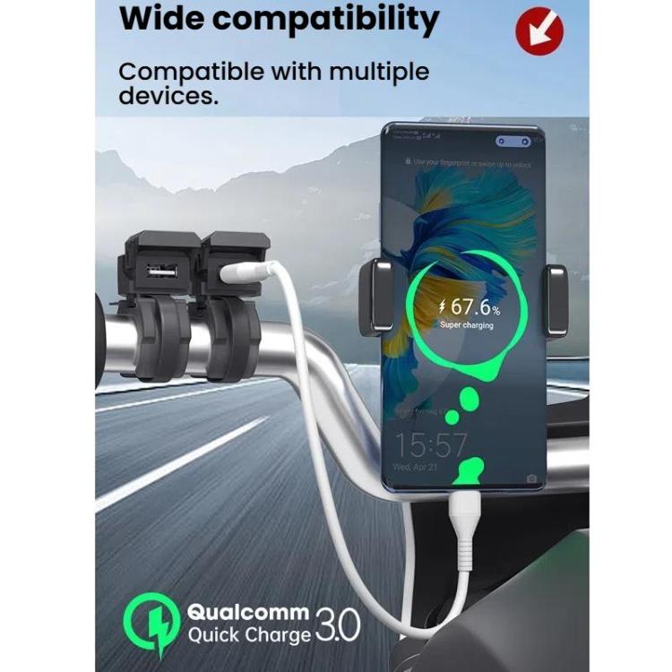 WUPP 2 in 1 QC3.0 Waterproof PD Fast Charging Motorcycle Mobile Phone USB Charger, CS-1849D1