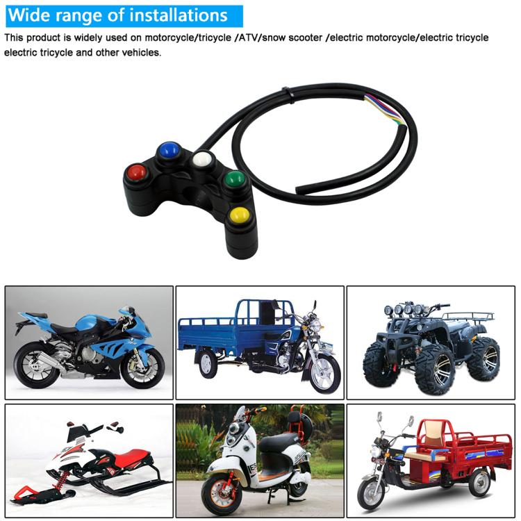 Motorcycle Headlight Auxiliary Light Horn Switches Aluminum Alloy Five-position Faucet Switches with Light, Plastic Five-position