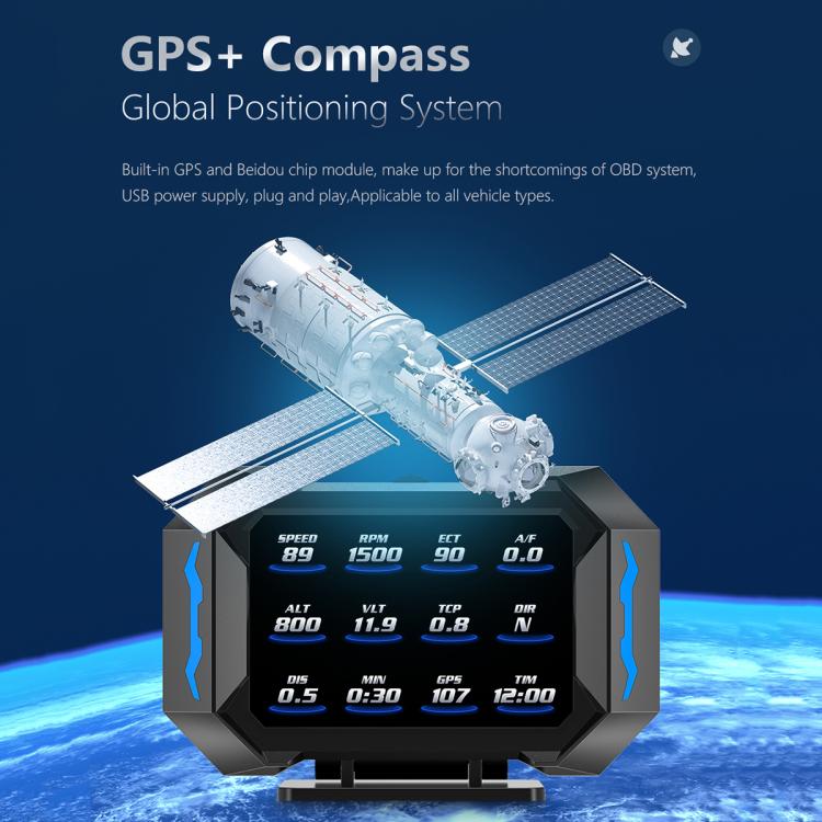 P25 Car HUD Head-up Display OBD+GPS LCD Multifunctional Instrument, P25