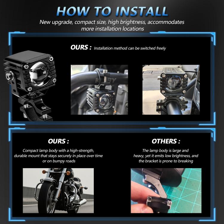 40W Motorcycle Wired Switch Integrated Waterproof Demon Eye Spotlight, Blue Light