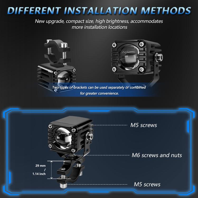 40W Motorcycle Wired Switch Integrated Waterproof Demon Eye Spotlight, Blue Light