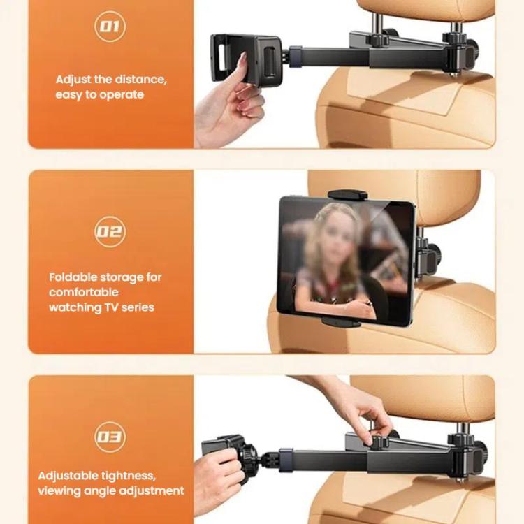 Telescopic Car Rear Pillow Phone Tablet Holder 2-Section Folding Headrest Bracket, 2-Section Plastic, 2-Section Iron
