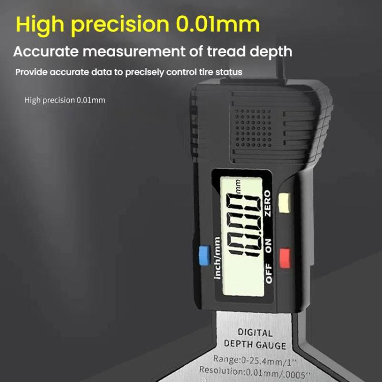 Syntek Digital Depth Ruler 0-25mm Electronic Tire Tread Measuring Ruler, Black, Silver