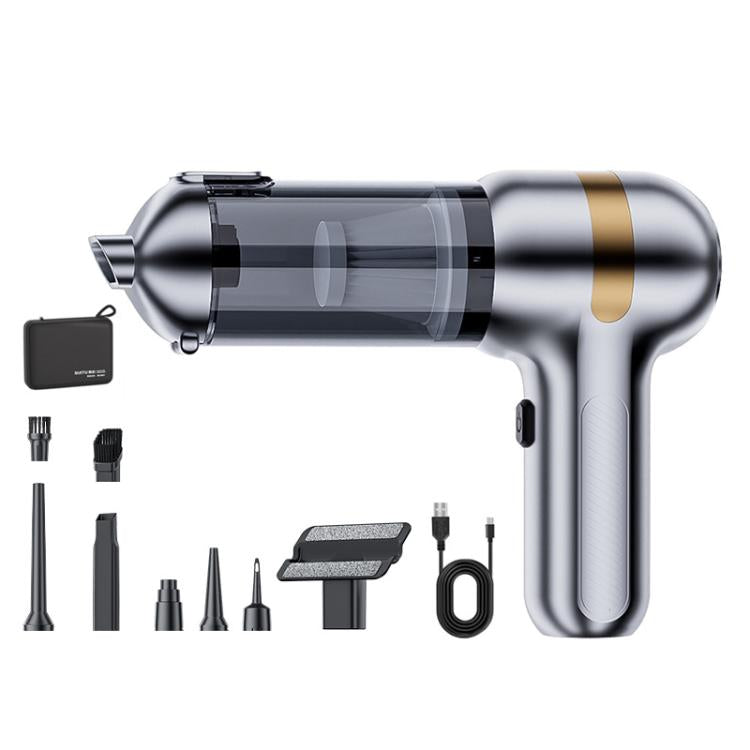 SUITU ST-6665 Pro Car Wireless Vacuum Cleaner High Power Portable Mini Handheld Blower Vacuum Cleaner, Silver Gold, With Bag Silver Gold