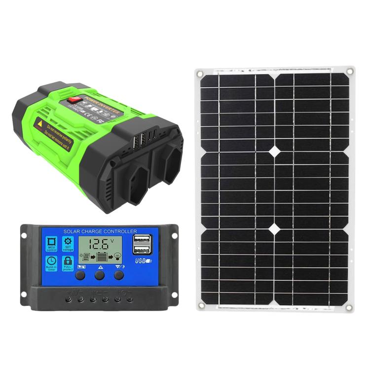 Gurxun 200W Modified Wave Inverter With 18W Solar Panel + 30A Controller Dual Socket + 2 USB + 2 Type-C Ports, Universal Socket 12V To 220V, Universal Socket 12V To 110V, EU Plug 12V To 220V, US Plug 12V To 110V, Brazil Plug 12V To 220V                ...