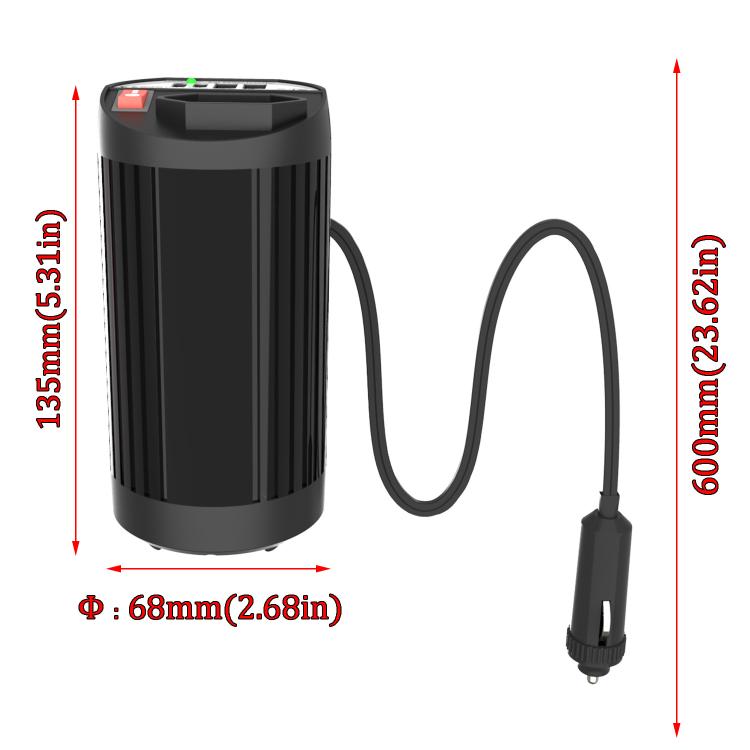 Gurxun 200W Modified Wave Intelligent Car Inverter Dual USB + Dual Type-C Port Car Power Converter, Brazil Plug 12V To 110V, Brazil Plug 12V To 220V, Universal Socket 12V To 110V, Universal Socket 12V To 220V
