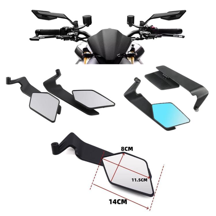 Motorcycle Universal Aluminum Alloy Wind Wing Rearview Mirror, White Mirror, Blue Mirror