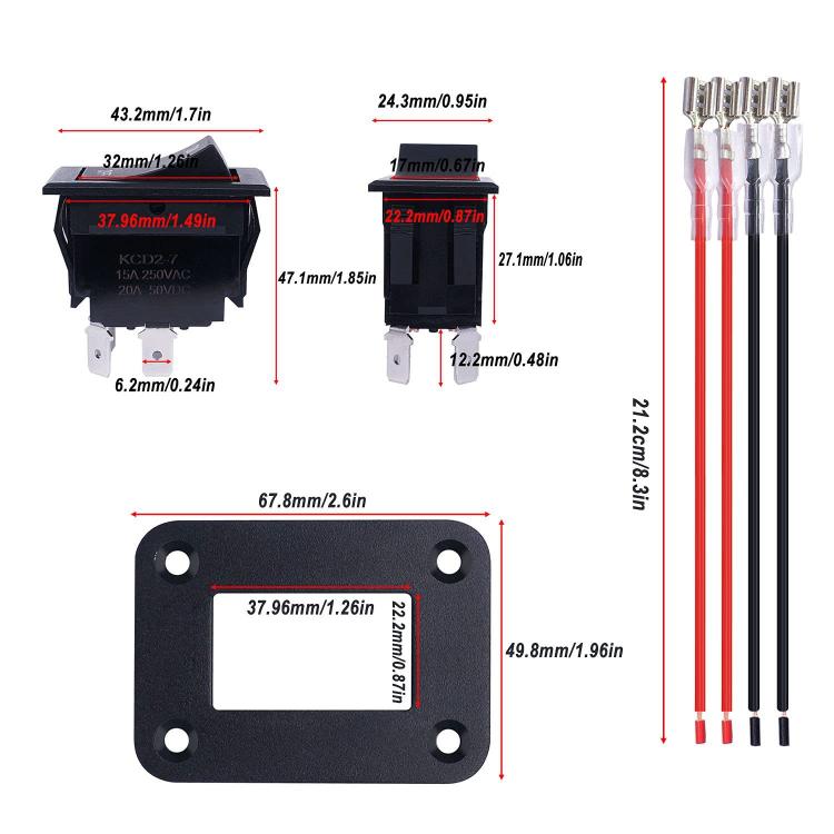 4 Pin DPDT 20A/12V DC Panel Rocker Toggle Switch, KCD2-7, Jumper Wires