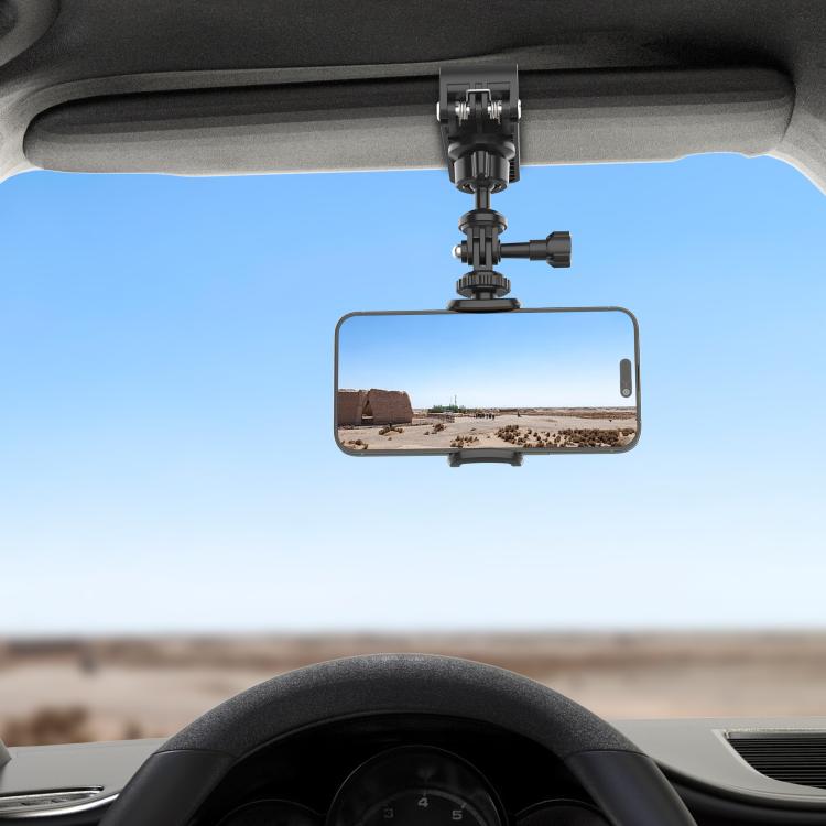 Car Sun Visor Bracket Panoramic Sports Camera Phone Vehicle Mount Base, With Phone Clip