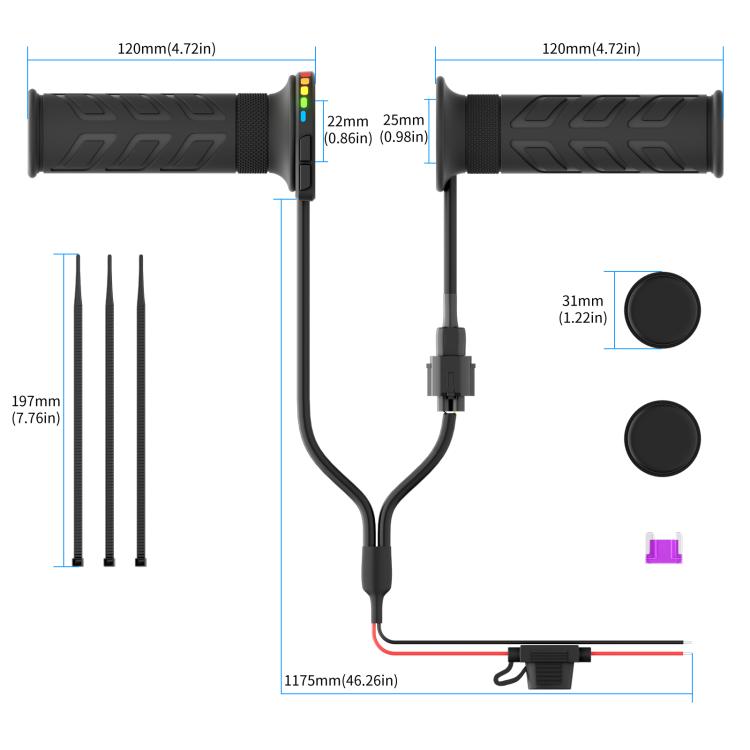 WUPP Rainbow Light Heated Motorcycle Handlebar Grips With Memory Function, CS-2147A2