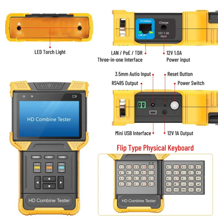DT-T71 Network Engineering Tester Coaxial AHD/CVI/TVI Video Surveillance Tester, EU Plug, US Plug, UK Plug, AU Plug