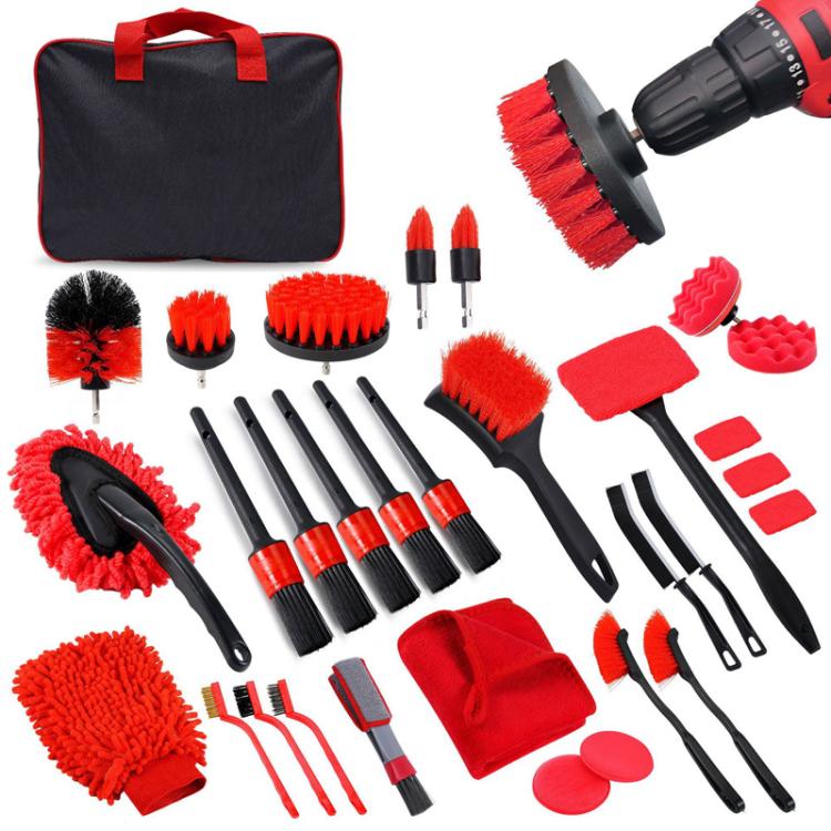 Car Cleaning Brush Set Power Drill Attachment For Vent Details Detail Brush With Sponge, 24pcs, 28pcs
