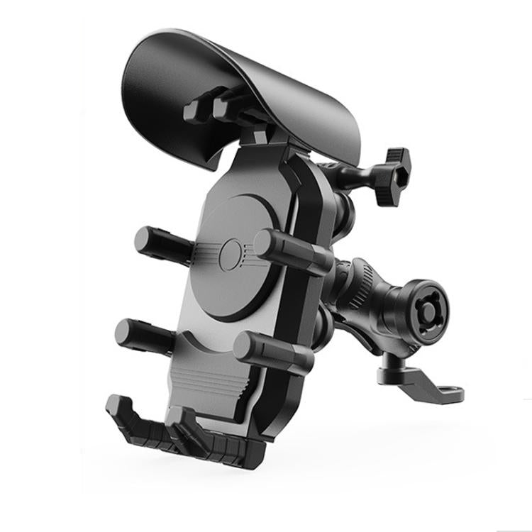 Motorcycle Phone Holder with Sun Visor & Anti-Theft Lock 360-degree Rotation, Camera Compatible, Handlebar Mount, Mirror Stem Mount
