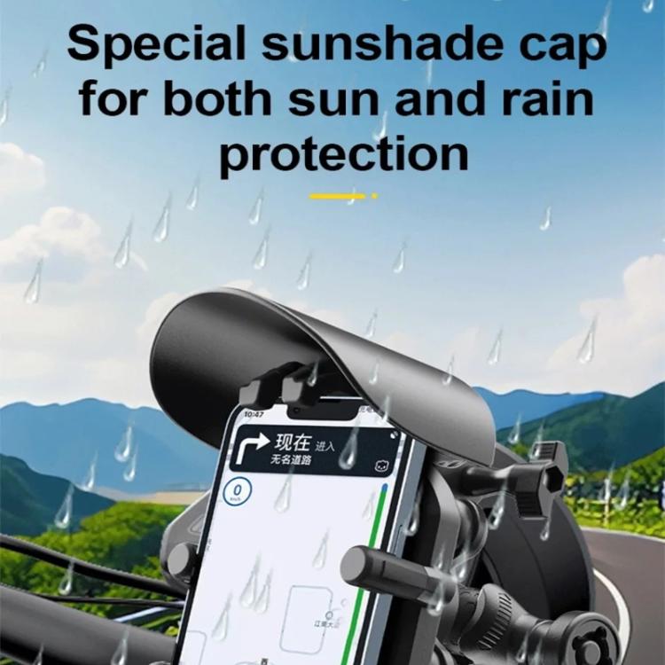 Motorcycle Phone Holder with Sun Visor & Anti-Theft Lock 360-degree Rotation, Camera Compatible, Handlebar Mount, Mirror Stem Mount