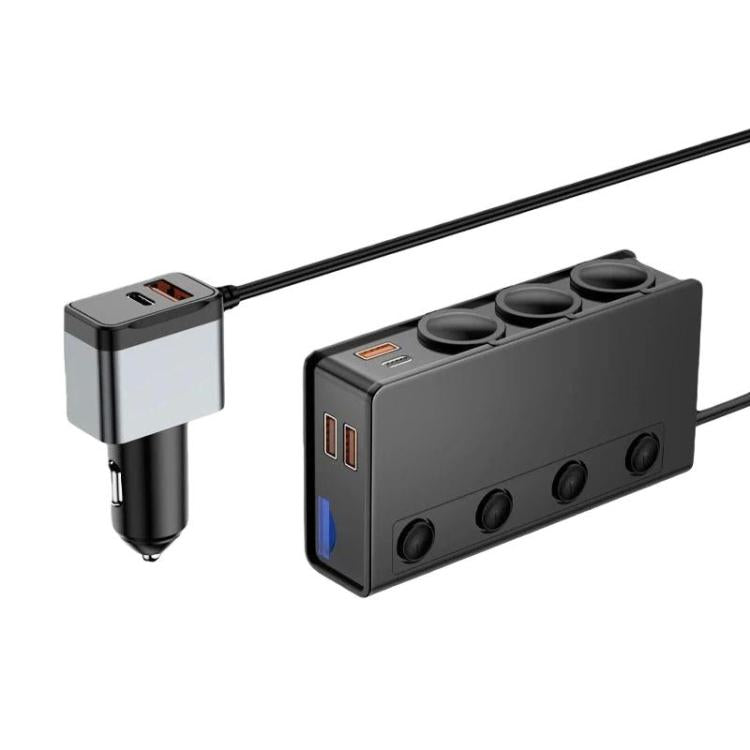 Car Cigarette Lighter 3 In 1 Car Charger With Switches Voltage Display Multiple Ports, TR51