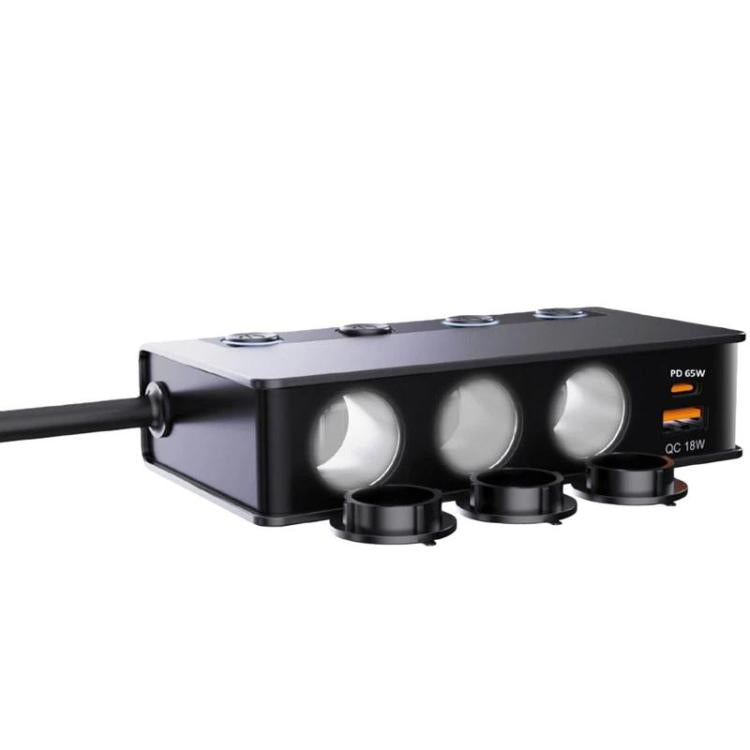 Car Cigarette Lighter 3 In 1 Car Charger With Switches Voltage Display Multiple Ports, TR51