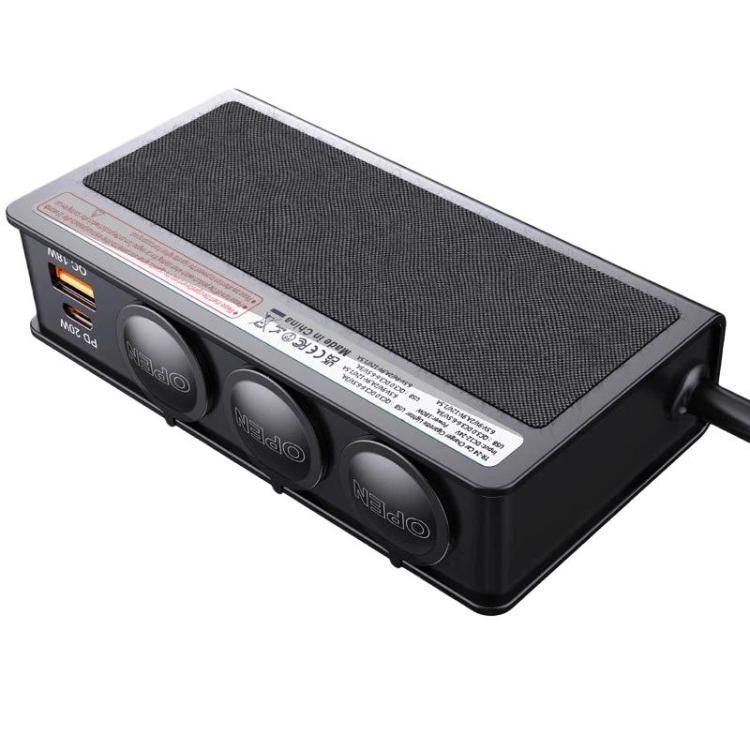Car Cigarette Lighter 3 In 1 Car Charger With Switches Voltage Display Multiple Ports, TR51