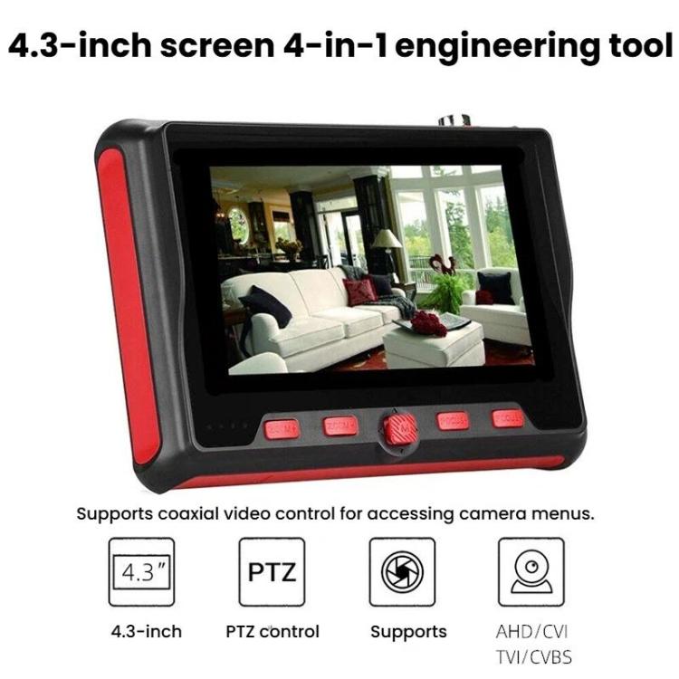 5200ACT-PTZ 4.3 Inch Engineering Tester Coaxial AHD/TVI/CVI Analog Video Surveillance Tester, US Plug, EU Plug, UK Plug, AU Plug