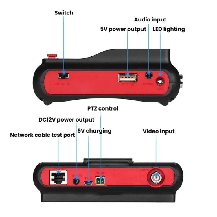 5200ACT-PTZ 4.3 Inch Engineering Tester Coaxial AHD/TVI/CVI Analog Video Surveillance Tester, US Plug, EU Plug, UK Plug, AU Plug