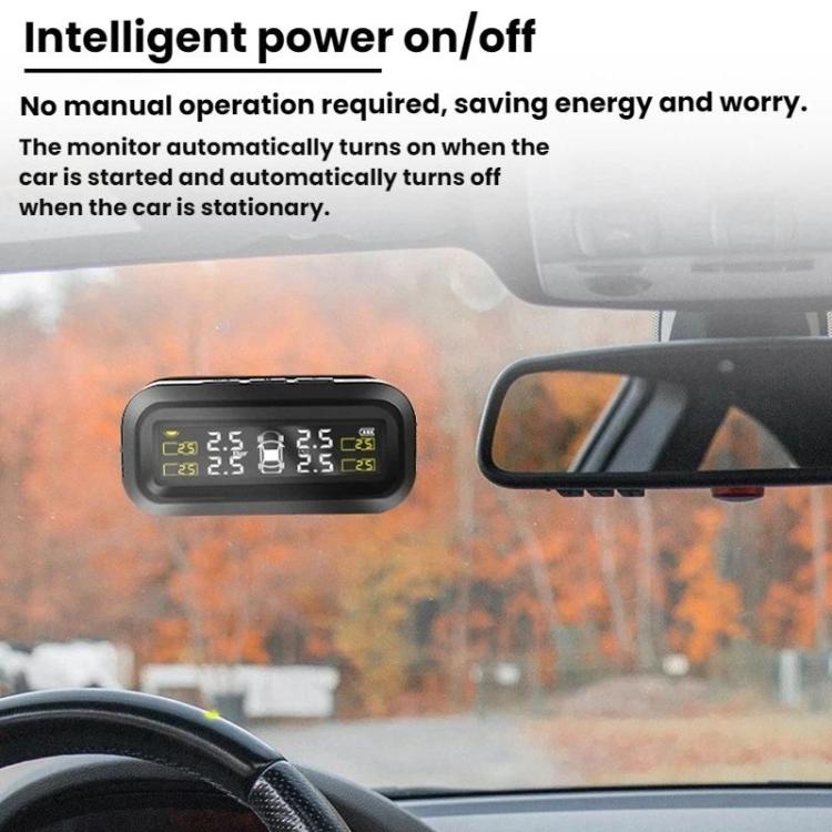 Solar-Powered Wireless Car Tire Pressure Monitor, External, Internal