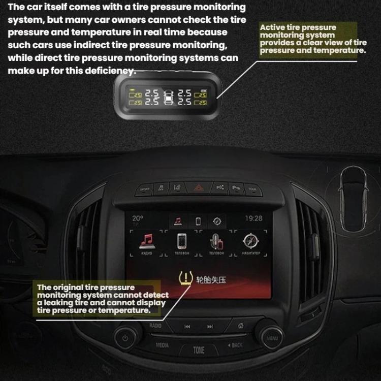 Solar-Powered Wireless Car Tire Pressure Monitor, External, Internal