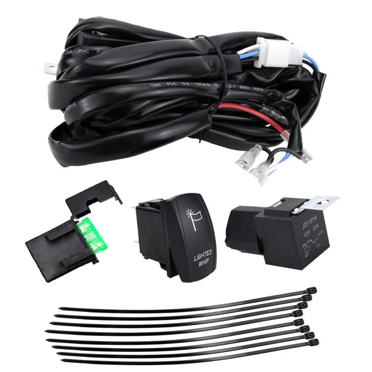 UTV Signal Light Switch Wiring Harness Kit With Waterproof 12V Automotive Relay, Headlight Model With Rock Light Wiring Harness, Bar Light Model With Flagpole Light Wiring Harness, Turn Signal Model With Turn Signal Stalk Switch