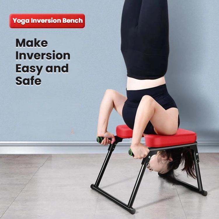 Foldable Yoga Inversion Bench Stand Yoga Chair for Balance Training, Core Strength Building, With T-shaped Cushion Black, With T-shaped Cushion Red, No Cushion Black, No Cushion Red