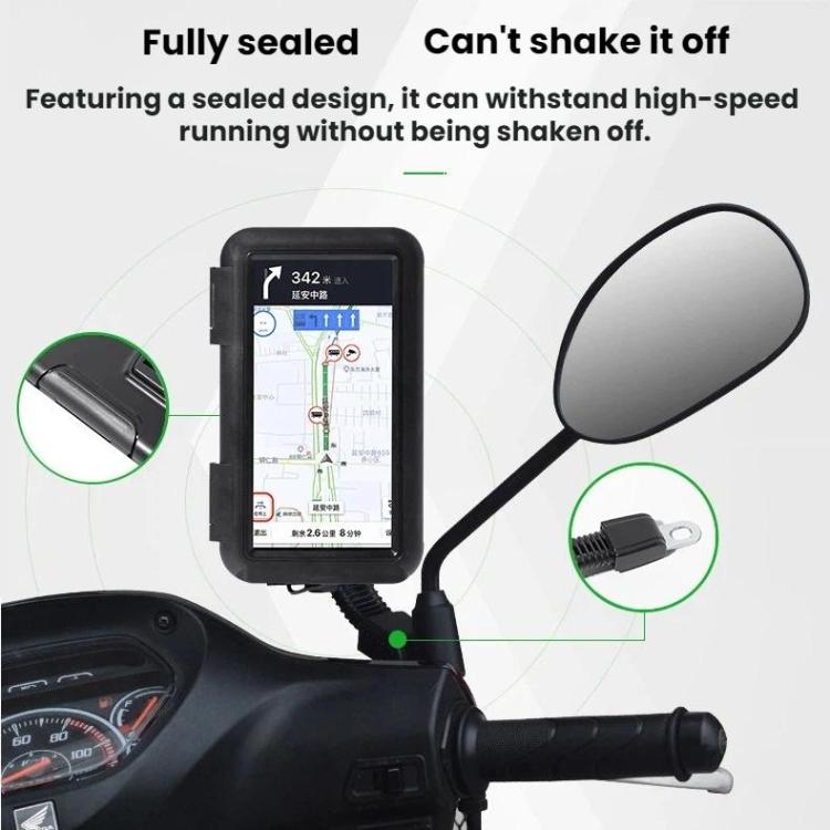 Fully Enclosed Waterproof Touchscreen-compatible Bicycle Motorcycle Phone Holder, Rearview Mirror Mount 6.7 inches, Handlebar Mount 6.7 inches, Rearview Mirror Mount 7.4 inches, Handlebar Mount 7.4 inches