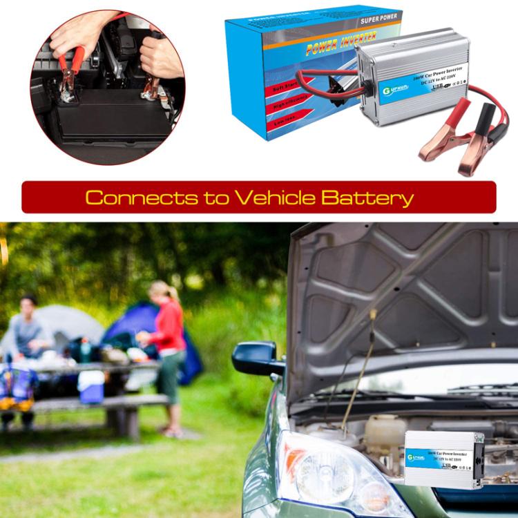 Gurxun 150W Aluminum Alloy Car Power Inverter With Battery Clamps, With Battery Clamps