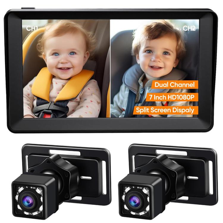 7 Inch Dual-Lens Car Baby Monitor Infrared Night Vision Camera