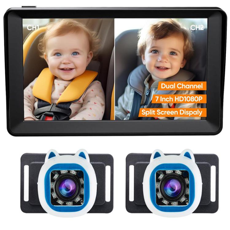 7 Inch Dual-Lens Car Baby Monitor Infrared Night Vision Camera