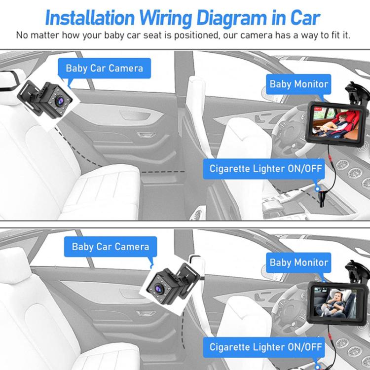 4.3 Inch 1080P HD Car Baby Monitor Infrared Night Vision Camera, With Cigarette Lighter, With USB