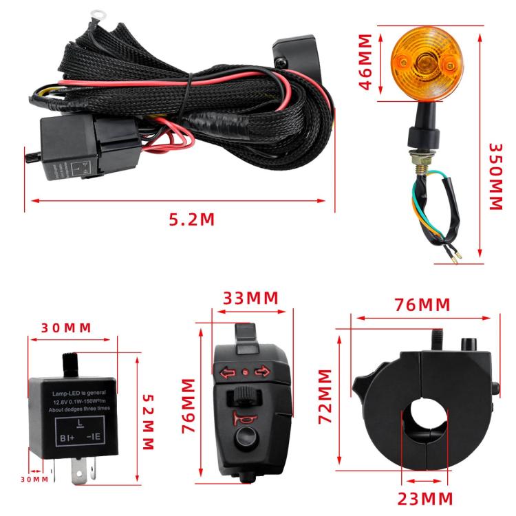 Motorcycle/ATV Turn Signal Kit With Wiring Harness Relay Indicator Lights And Horn Set, CP-5225