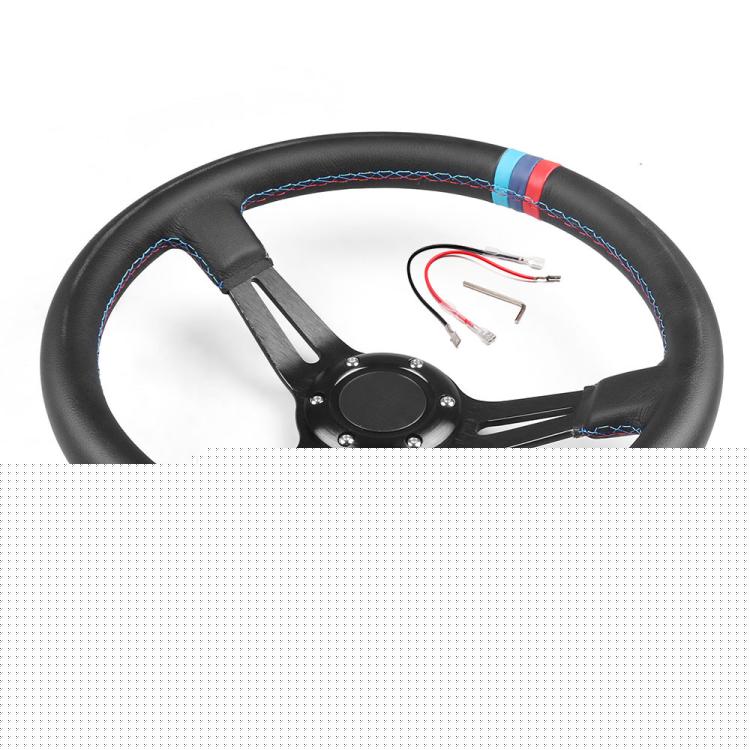 14 inch 350mm Car Steering Wheel Super Microfiber Leather Tri-Color Patchwork Drift Gaming Wheel