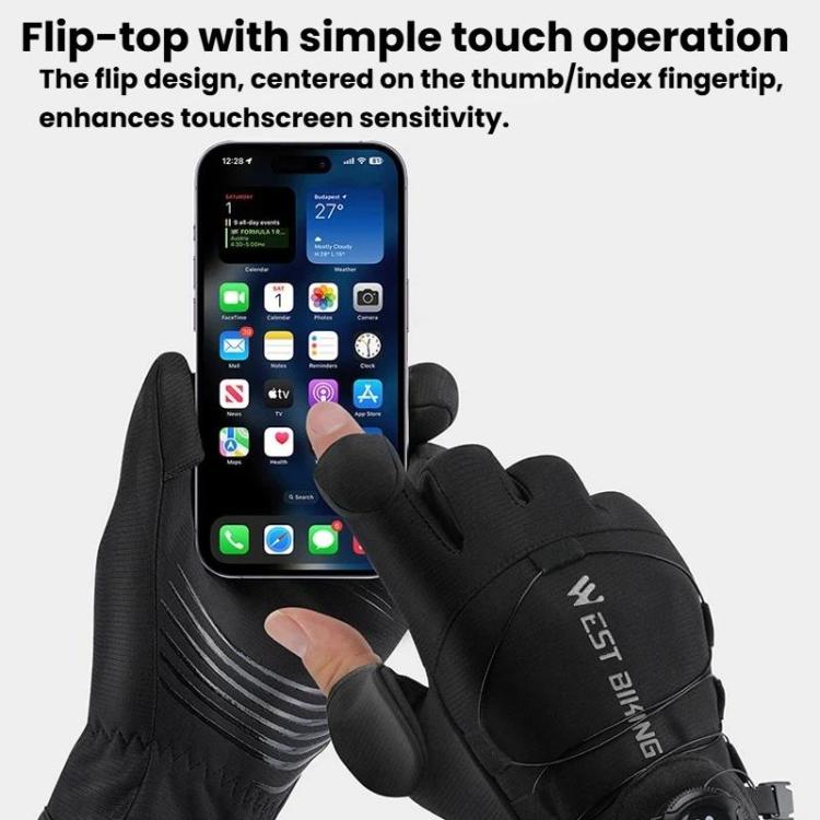 WEST BIKING YP0211270 Winter Bike Windproof Warm Gloves Water-Repellent Gloves With Buckle, M, L, XL, 2XL
