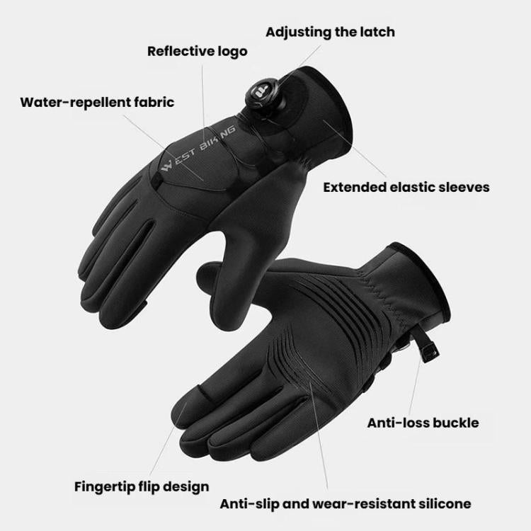 WEST BIKING YP0211270 Winter Bike Windproof Warm Gloves Water-Repellent Gloves With Buckle, M, L, XL, 2XL