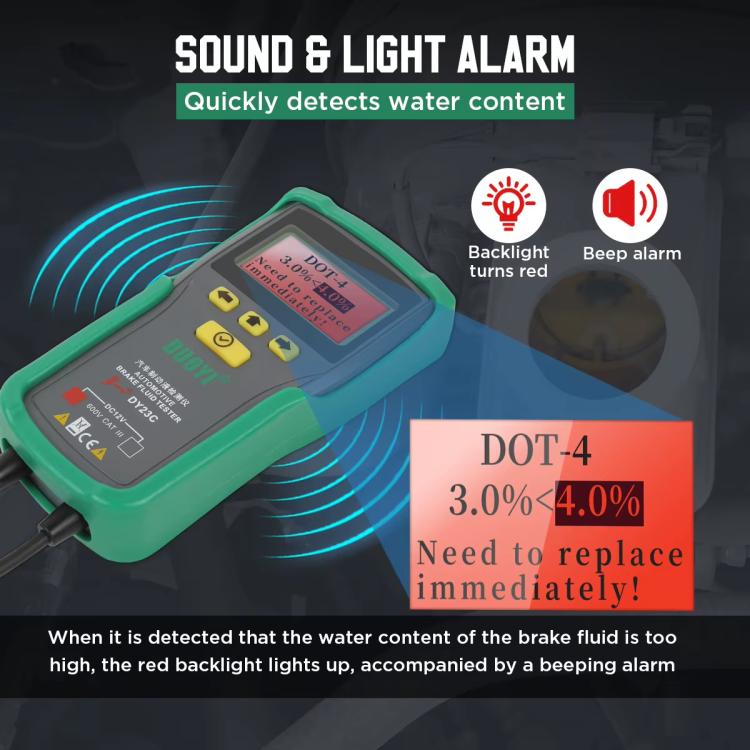 DUOYI Car Brake Fluid Water Content Digital Display Tester With Sound And Light Alarm, DY23C