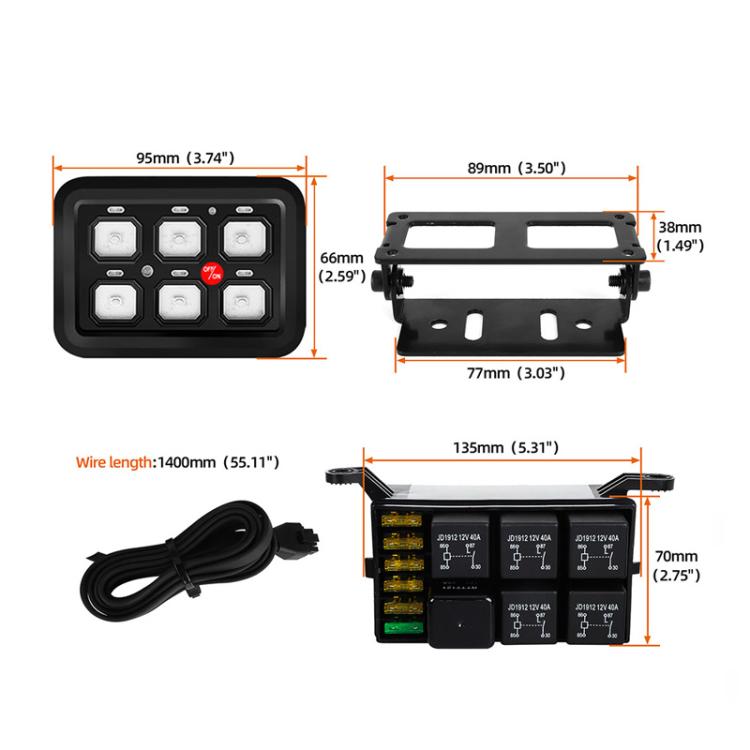 Car Modified Spotlight Control Switch Assembly Panel Button Switch, 6 Gang, 8 Gang