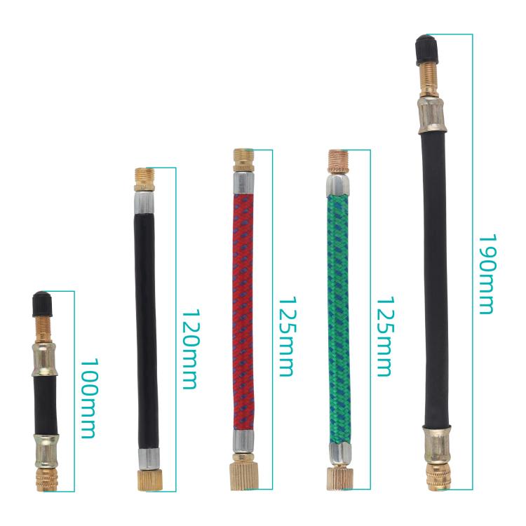 10pcs US Mouth Bicycle Pump Extension Rubber Hose, Black 10cm, Black 12cm, Red 12.5cm, Green 12.5cm, Black 19cm