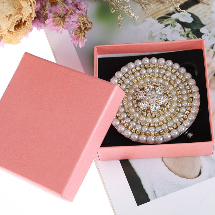 Metal Makeup Round Mirror Portable Diamond Mirror Folding Mini Double-sided Round Mirror