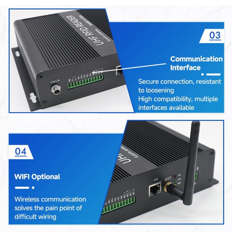RFID 4-Channel UHF Long-Range Reader, Industrial Access Control & Warehouse Management RFID Reader / Writer, Reader
