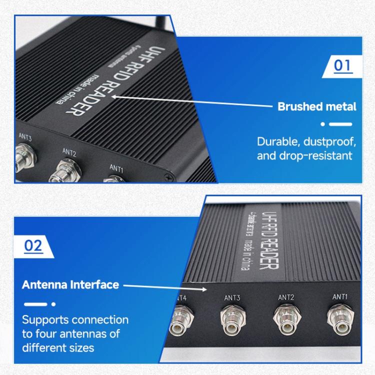 RFID 4-Channel UHF Long-Range Reader, Industrial Access Control & Warehouse Management RFID Reader / Writer, Reader
