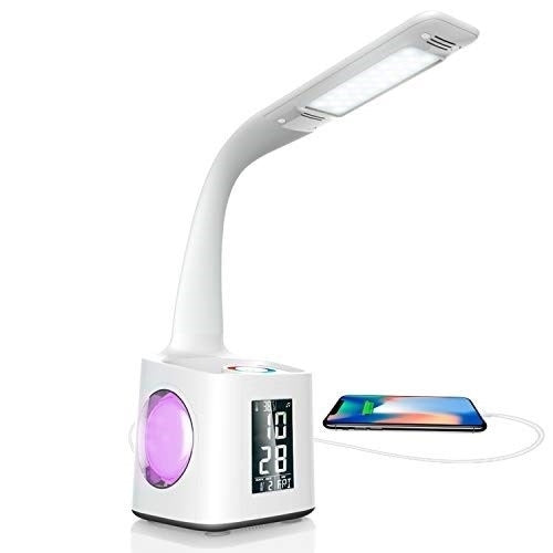 10W Touch Control 3-speed Adjustment Light DimmableEye Protection Table Lamp Coloured Night Light with Pen Holder & Alarm Clock